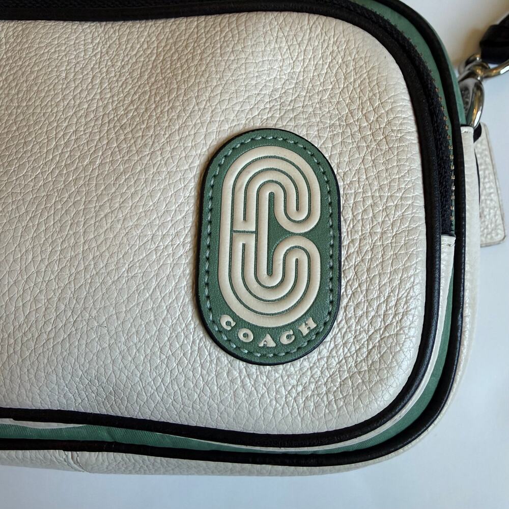 Coach Court Colorblock Crossbody Bag Green White Leather Nylon Signature - Picture 4 of 14